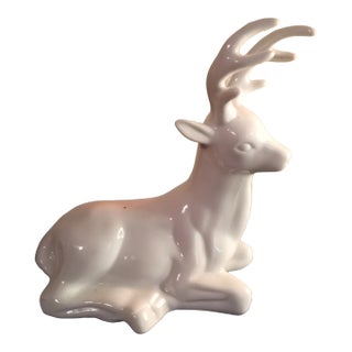 1980s White Porcelain Deer Figurine For Sale