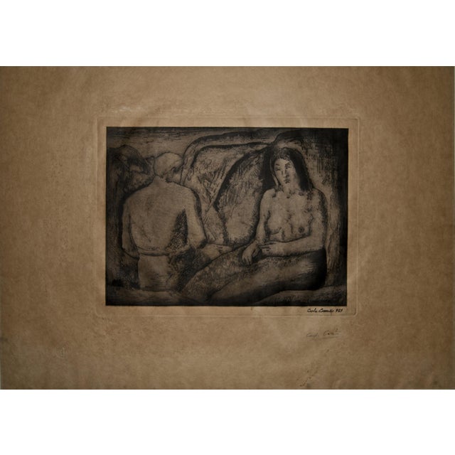 Carlo Carrà, Amanti (Lovers) Etching, Modern Style, Signed, Limited Edition of 75, 1920s, Etching For Sale