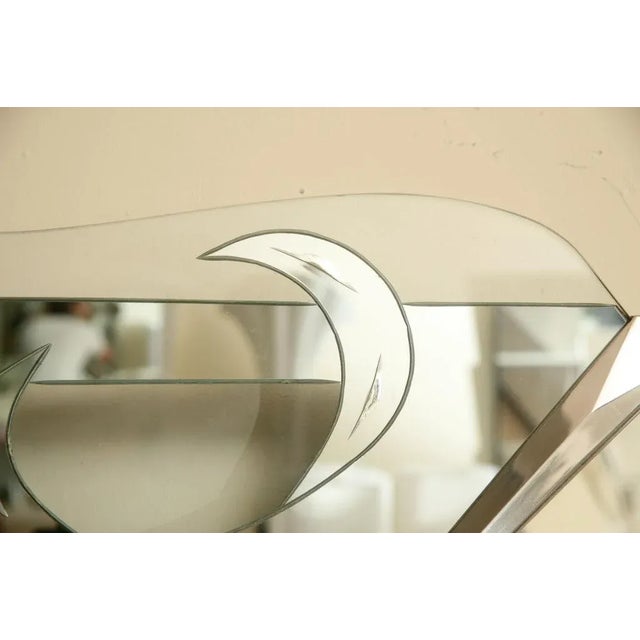 Metal Vintage Hollywood Regency Etched Silver Mirror, 1940's For Sale - Image 7 of 10
