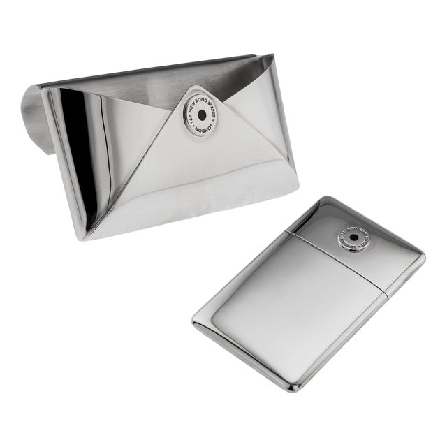 Vintage Silver Envelope Desk Card Holder and Pocket Case from Asprey & Co, 2006, Set of 2 For Sale
