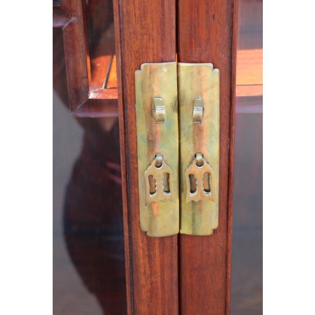 Vintage Asian-Inspired Rosewood Display Cabinet / Curio With Glass Doors and Brass Hardware For Sale - Image 12 of 18