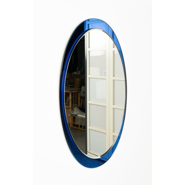 Blue Mid-Century Modern Oval Blue Wall Mirror by Metalvetro Galvorame, Italy, 1970s For Sale - Image 8 of 14
