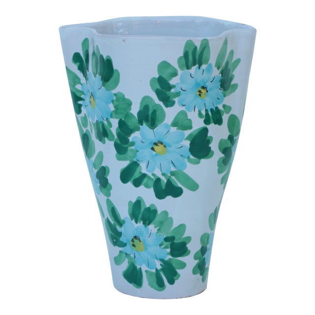 Fratelli Fanciullacci Blue & White Floral Pottery Vase For Sale