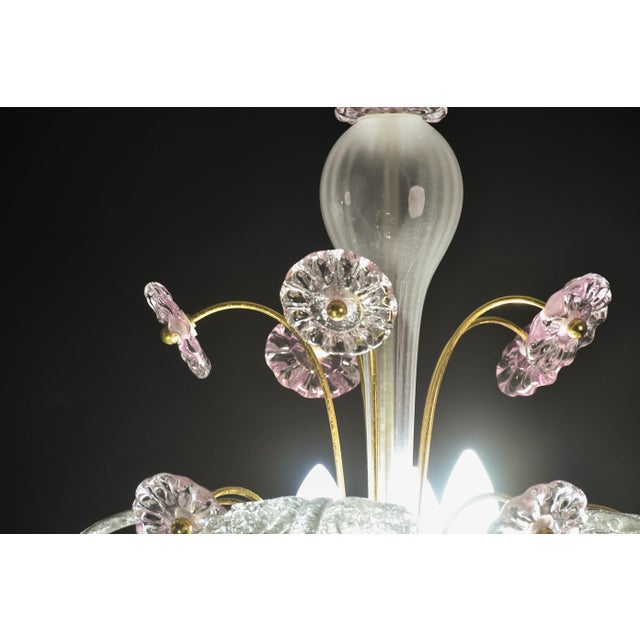 Italian Charming Vintage Venetian Chandelier, Pink Flower Murano Glass, 1970s For Sale - Image 3 of 15