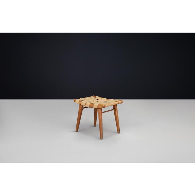 Gold Mid-Century Modern French Stool with Woven Jute Seat, 1950 For Sale - Image 8 of 13