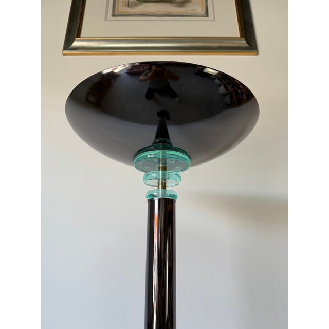 1980s 1980s Postmodern Gunmetal and Glass Torchiere Floor Lamp For Sale - Image 5 of 11