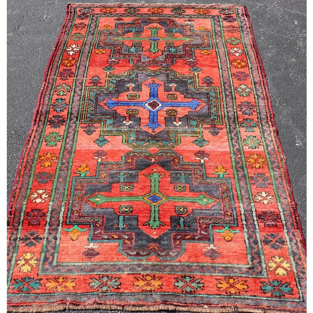 Textile Vintage Caucasian Kazak Rug With Triple Geometric Medallions 4'1 X 7'0 For Sale - Image 7 of 13