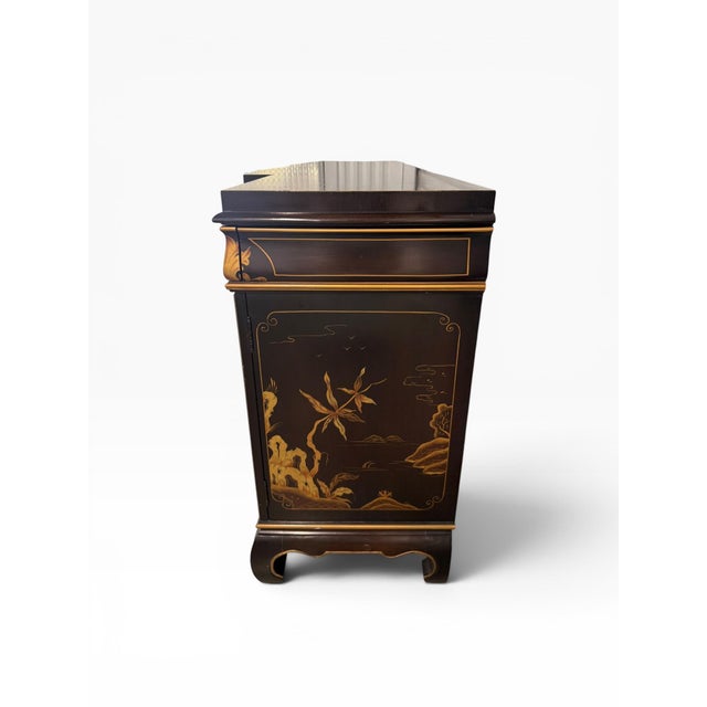 1980s 1984 Karges Furniture Hand-Painted Chinoiserie Lacquer Credenza With Asian Chow Legs For Sale - Image 5 of 15