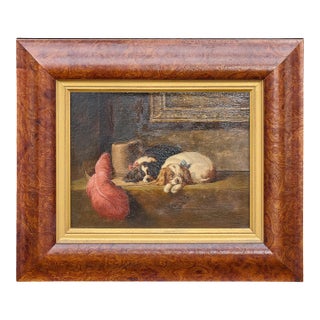 Oil on Board Painting of King Charles Spaniels After Landseer, circa 1900 For Sale
