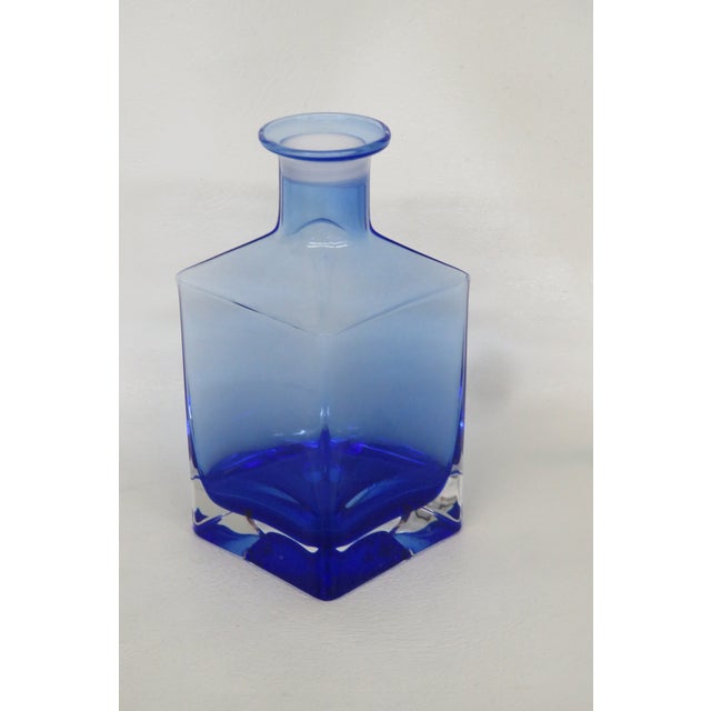 Cobalt Blue Vase Squared Glass W Ombre Gradient Mid Century Modern Bottle 4744b For Sale - Image 4 of 10