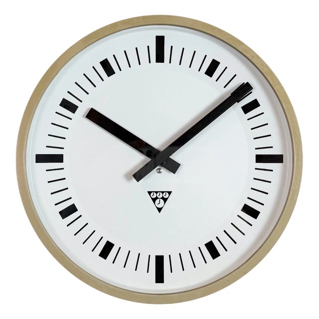 Industrial Beige Bakelite Wall Clock from Pragotron, 1970s For Sale