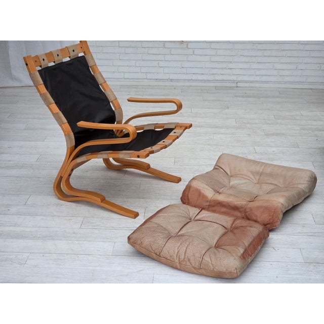 Norwegian Model Kengu Armchair in Beige Furniture Leather from Rybo Rykken & Co, 1970s For Sale - Image 13 of 16