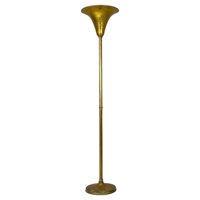 Mid-Century Modern Italian Art Deco Style Brass Floor Lamp, 1940s For Sale
