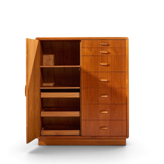 Dyrlund Mid Century Danish Teak Armoire Highboy Dresser For Sale - Image 9 of 10