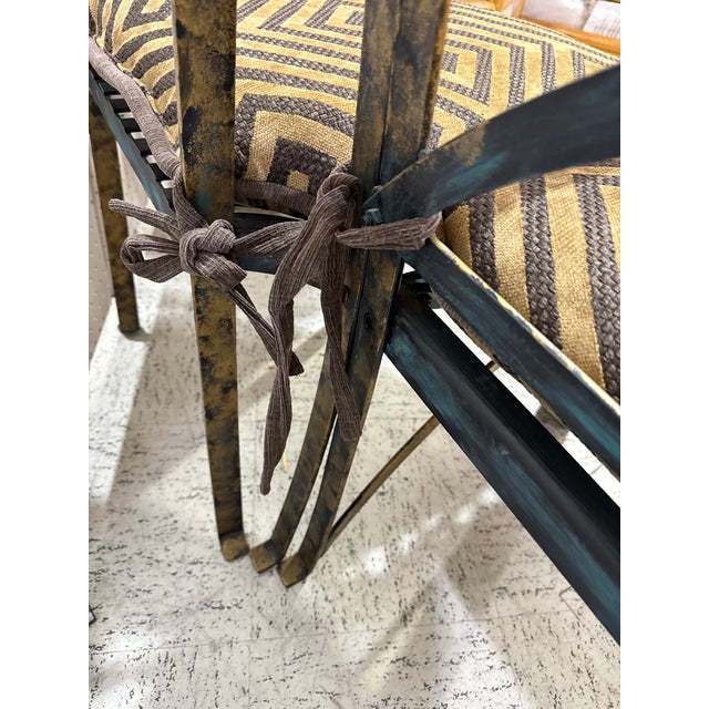 Metal Antique French Three-Part Iron Bench With New Custom Cushions For Sale - Image 7 of 12