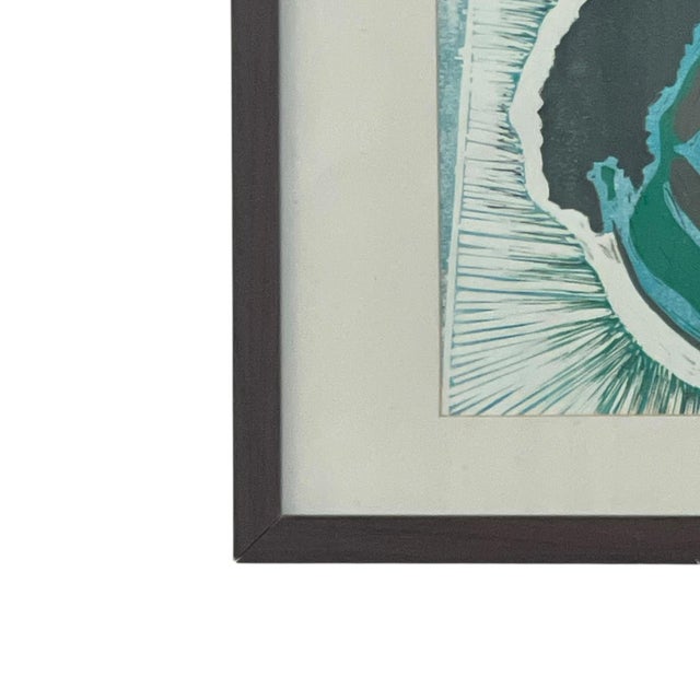 1970s Framed Contemporary Figurative Portrait Print in Blue and Green. For Sale - Image 4 of 10