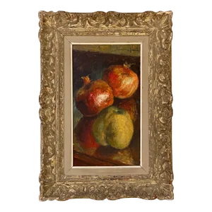 Mid 20th Century Fruits Still Life Oil Painting, Framed