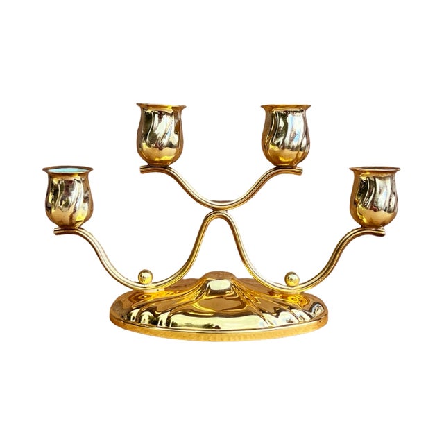 Metal Four-Light, Gold-Plated Table Candlestick, Germany, 1940s. For Sale - Image 7 of 12