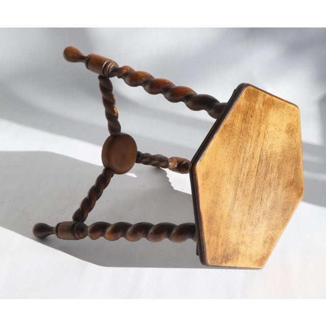 Brown Antique Rustic Farmhouse Hexagon Wooden Barley Twist Plant Stand, 1920s For Sale - Image 8 of 9
