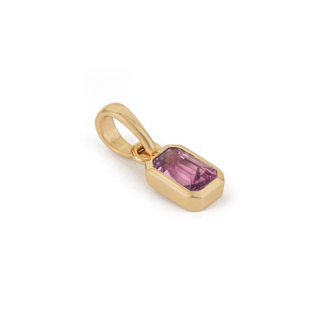 VR Jewels 14k Solid Gold Modern Pink Sapphire Dainty Charm Pendant for Her For Sale - Image 4 of 16