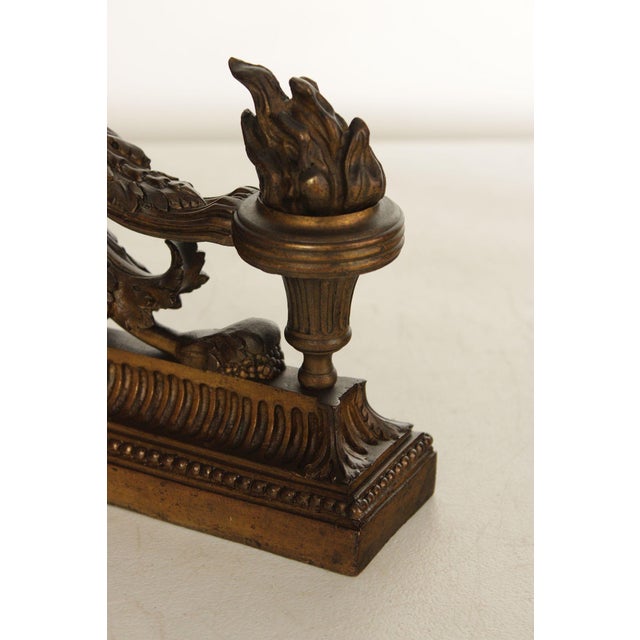 French Louis XV Style Antique Bronze Pair of Cherub Andirons For Sale - Image 4 of 18