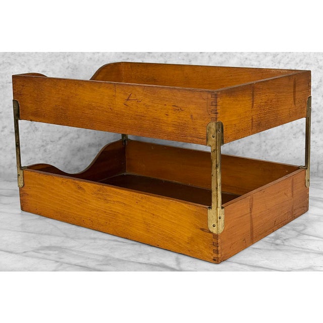 Antique Traditional Wood Desk Top Double File Letter Library Tray For Sale - Image 6 of 11