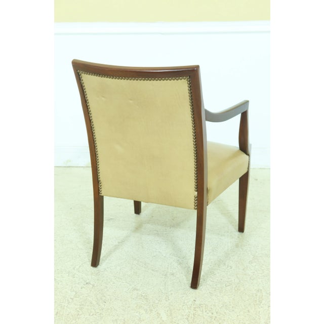 Brown Federal Style Solid Mahogany Leather Open Armchair For Sale - Image 8 of 10