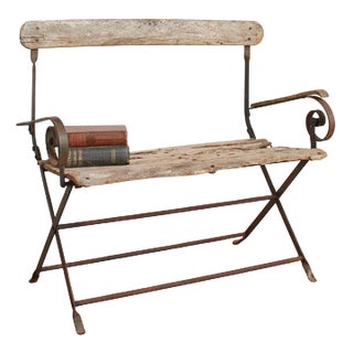 Small Vintage French Rustic Folding Garden Bench, 1920s For Sale