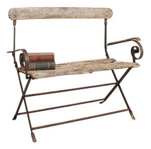 Small Vintage French Rustic Folding Garden Bench, 1920s
