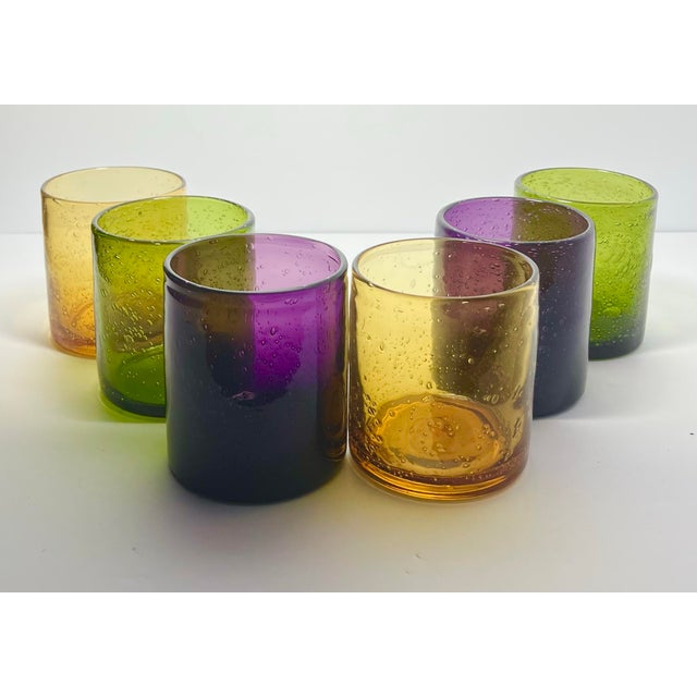 Contemporary 6 Colorful Blown Old Fashioned Tumbler Drinking Glasses For Sale - Image 3 of 6