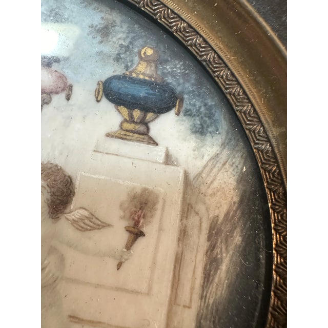 Wood 19th Century Neoclassical Miniature Painting Pair in Original Ebonized Frames & Glass, Circa 1850, Paris For Sale - Image 7 of 12