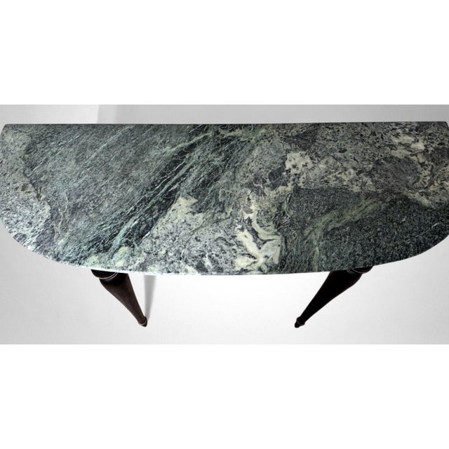 Ebony Italian Console Table 1950s in Ebonized Wood and Verde Alpi Marble For Sale - Image 8 of 18
