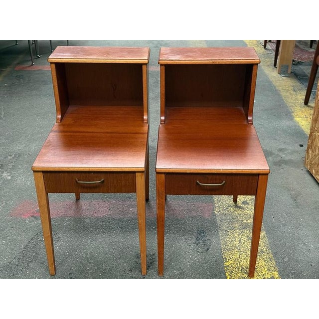 Brown Scandinavian Teak Nightstands with Double Top, 1965, Set of 2 For Sale - Image 8 of 13