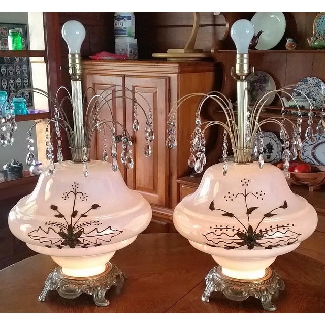 Falkenstein MidCentury White Opalescent Glass Table Lamps A Pair