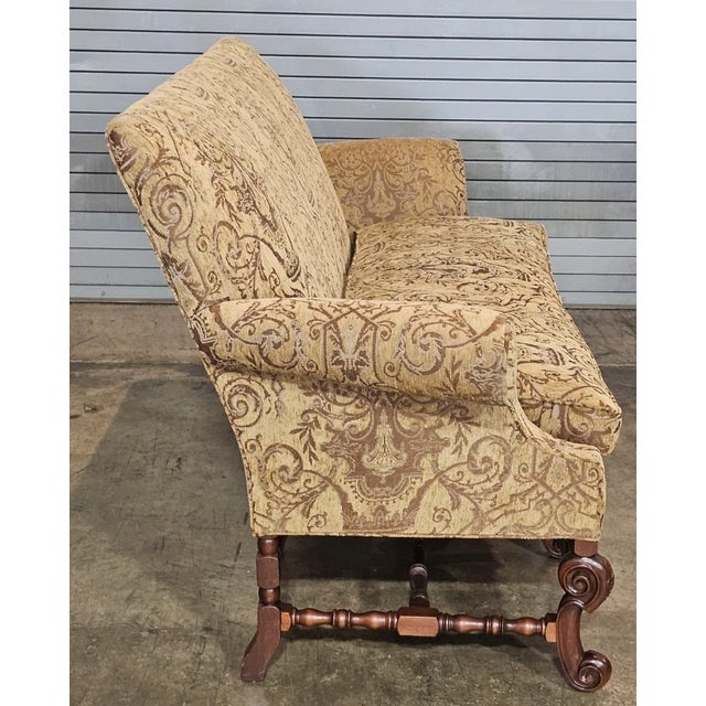 Late 20th Century Southwood Mahogany Rococo Sofa Damask Fabric Carved Frame Made North Carolina For Sale In Cleveland - Image 6 of 10