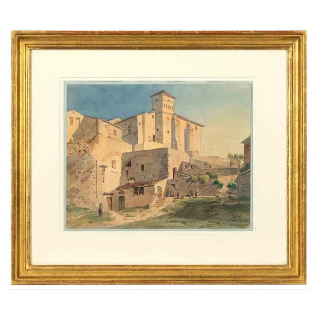 Unknown, Ancient Roman Farm Estate, Original Ink & Watercolor, 1840s For Sale
