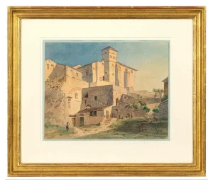 Unknown, Ancient Roman Farm Estate, Original Ink & Watercolor, 1840s