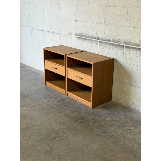 Mid-Century Modern Oak Nightstands With Open Cubbies and Drawers Set of 2 Mid-Century Modern 1970s For Sale - Image 3 of 10