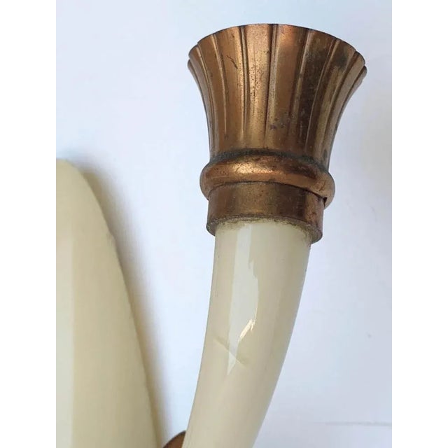 Italian Ivory White Blown Murano Glass & Coppered Brass Sconces, 1940s, Set of 2 For Sale - Image 16 of 18