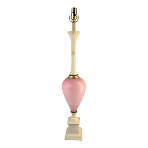 Vintage Neoclassical Italian Pink Art Glass & Marble Table Banquet Lamp