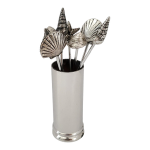 Vintage Coastal Nickel Silvered Cocktail Picks With Seashells