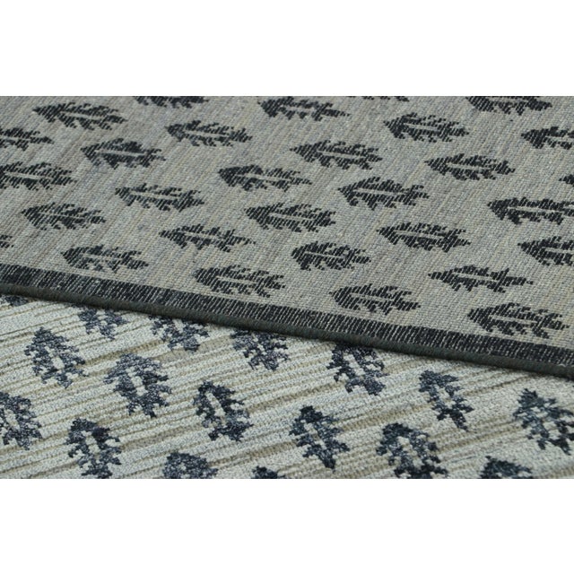 Textile Rug & Kilim’s Block Print Rug Design in Gray With Grisaille Blue Floral Patterns For Sale - Image 7 of 7