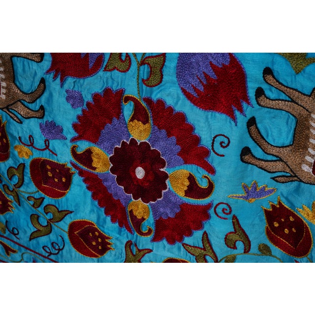 Blue Uzbek Suzani Wall Art – Camel & Floral Motif Embroidery 3'4'' X 6'2'' For Sale - Image 11 of 13