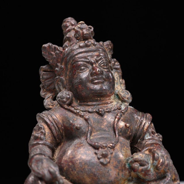 Gold Late 19th Century Gilt Bronze Yellow Jambhala Statue, Buddhist Wealth Deity, 1.3kg For Sale - Image 8 of 9