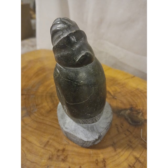 Artist Signed Vintage Inuit Soapstone Sculpture of a Hunter With a Fish For Sale In Phoenix - Image 6 of 6
