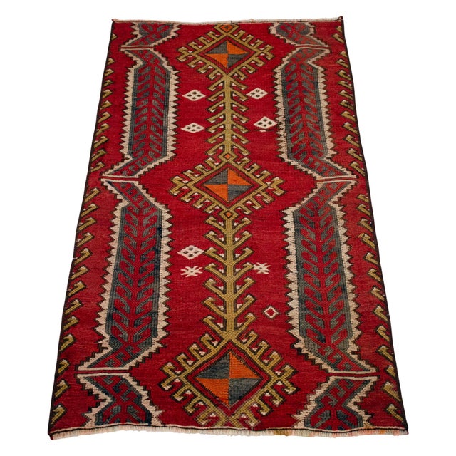 Textile 1960s Vintage Sumac Weave Turkish Kilim Rug For Sale - Image 7 of 14