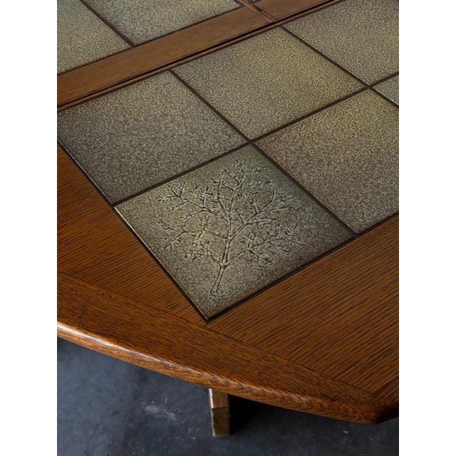 1960s Curved Hexagon Oak & Tile Dining Table Germany 1960s For Sale - Image 5 of 9