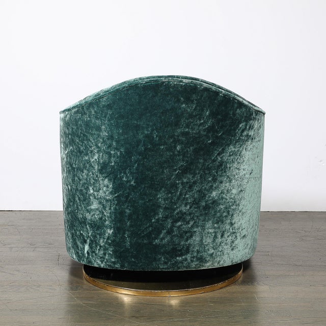 1970s Mid-Century Milo Baughman Swivel Tilt Club Chair W/ Brass Base in Smoked Emerald For Sale - Image 5 of 9