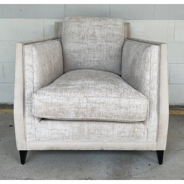 Metal Caracole Modern Chenille Burnout Limitless Club Chairs Pair For Sale - Image 7 of 8