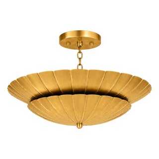 Handcrafted Antique Brass Shell Chandelier | Sculptural Scalloped Pendant Light | Art Deco Luxury Ceiling Fixture | Statement Lighting For Sale